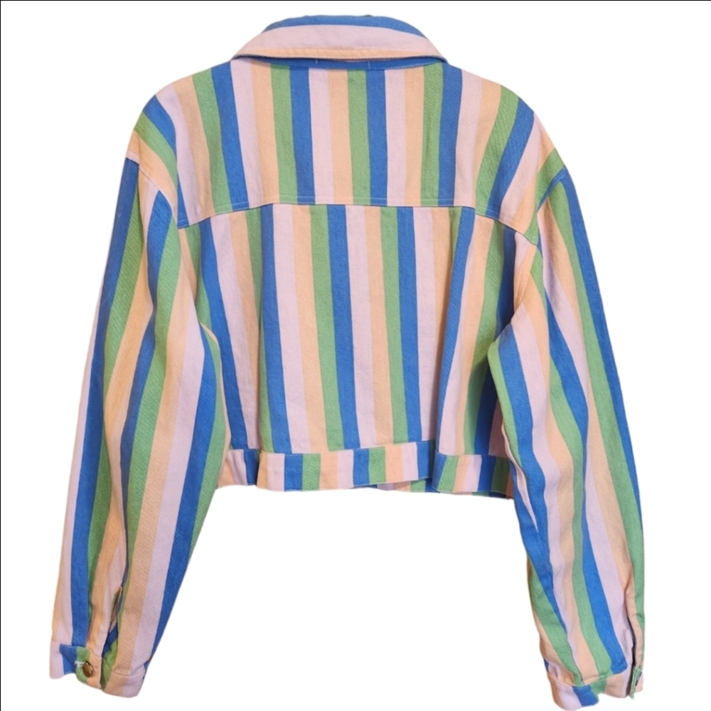 DAISY STREET CROPPED MULTI COLOR STRIPE ALL COTTON TRUCKER JACKET SIZE MEDIUM - Picture 4 of 12